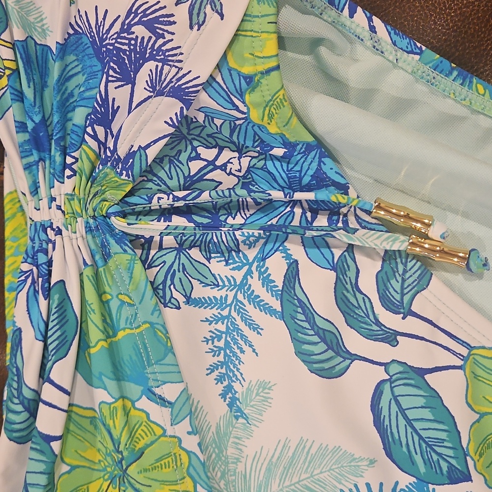 Bleu Rod Beattie High Waist Sarong Bikini Bottom: Blue/Green Tropical: Size- 12 - Picture 4 of 13